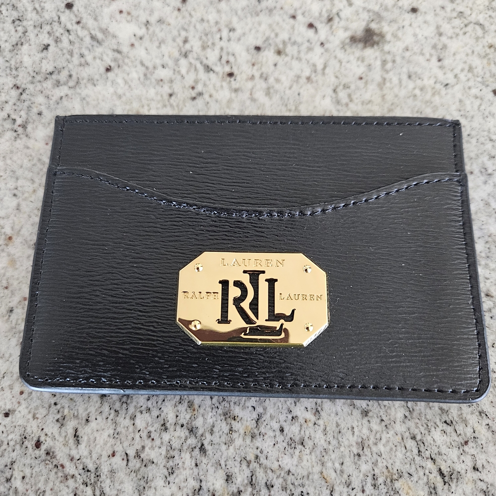 Ralph Lauren Black Card Holder with Gold Accent. Unisex New